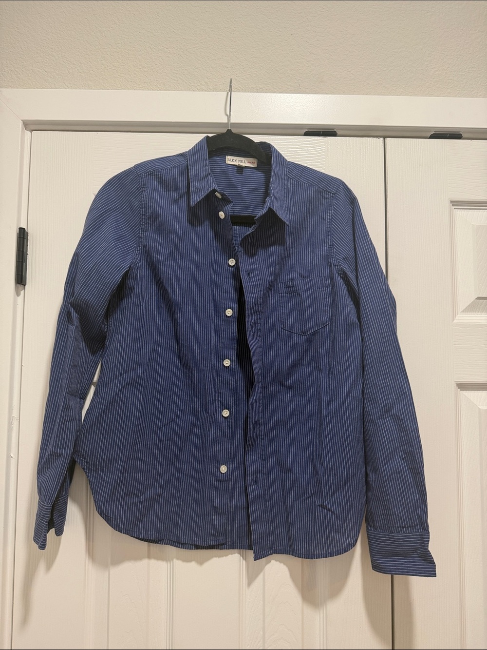 Alex Mill Navy‎ Blue Pinstripe Cotton Button-Down Shirt Cotton-Linen Blend Small
